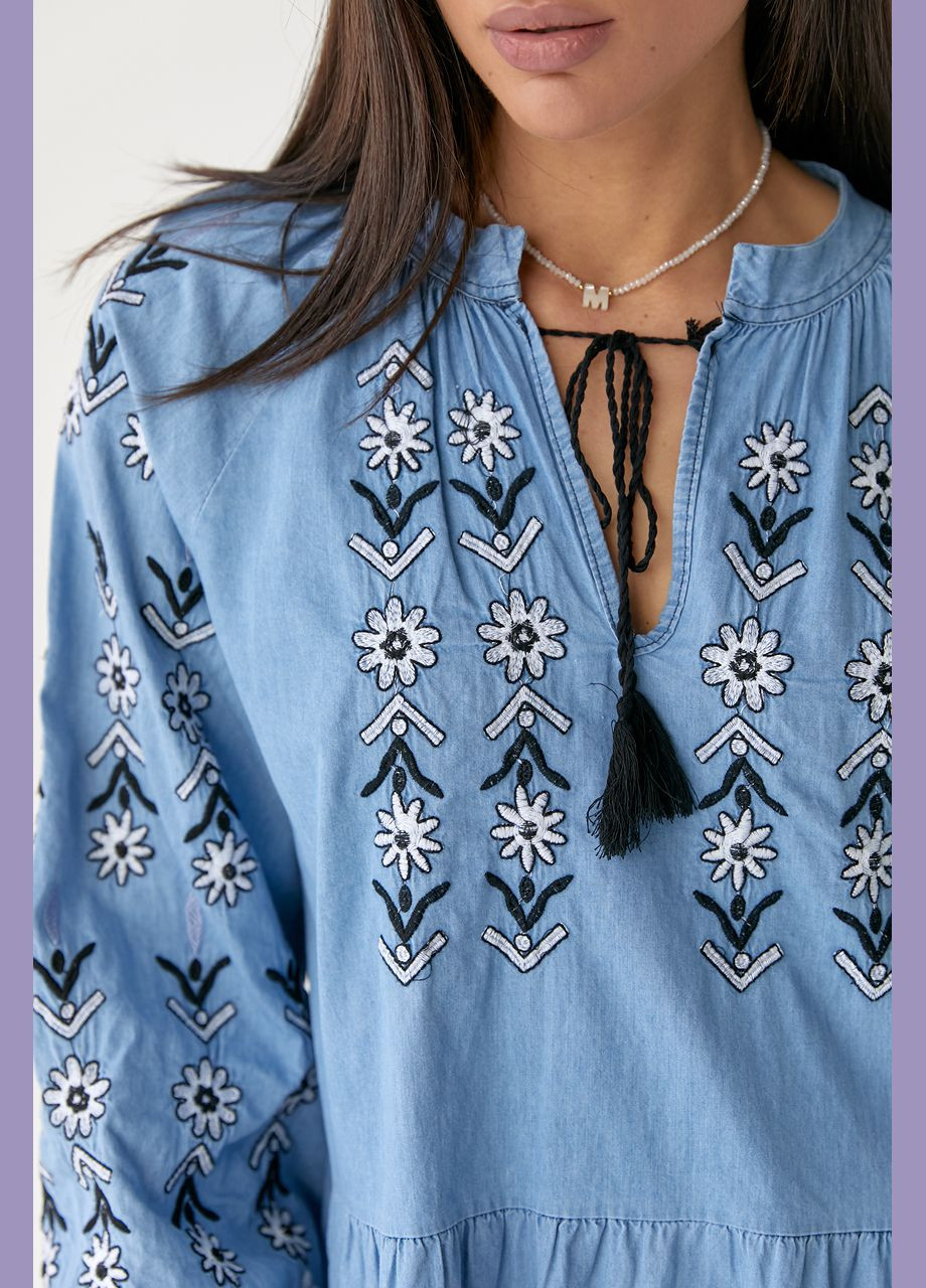 Блакитний зимній жіноча вишита сукня поліна ESQ 3509