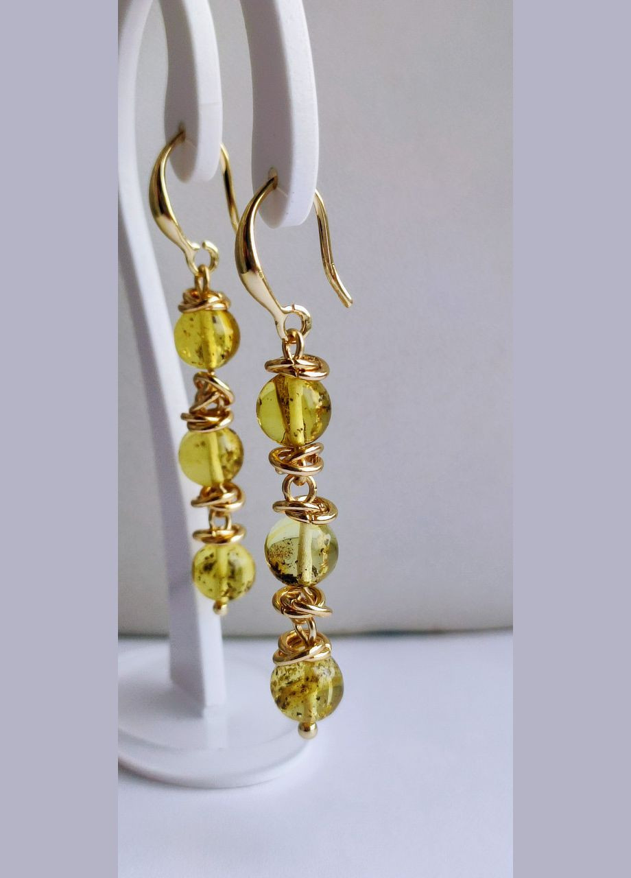 Сережки 2557 з натурального бурштину Медовий відтінок MINOV (311310498)