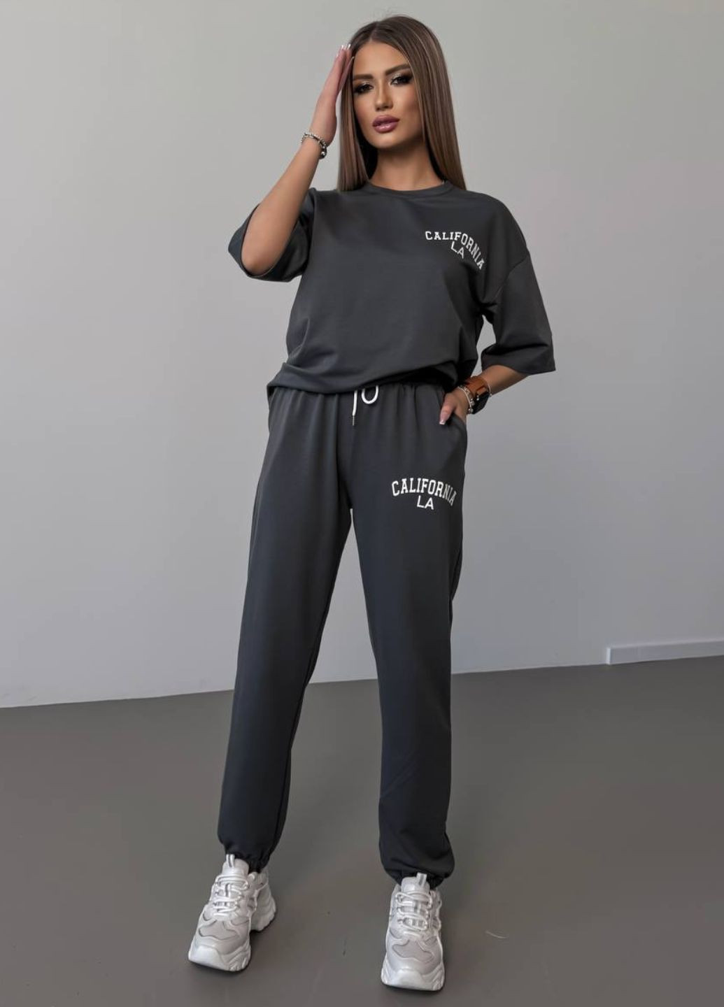 Базовий повсякденний оверсайз костюм двійка з накатом: футболка + джогери Tik-Tak (325401593)