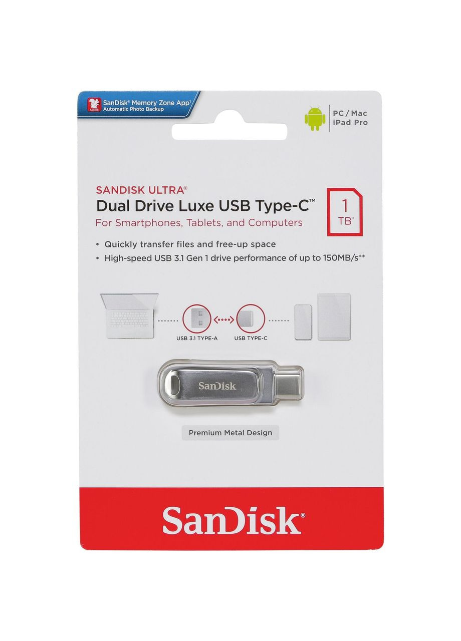 Флешка подвійна 1 TB Ultra Dual Drive Luxe USB і TypeC (SDDDC4-1T00-G46) SanDisk (282676498)