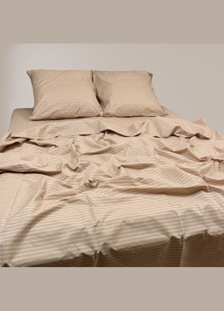 Комплект постільної білизни Двоспальний бежевий у смужку No Brand (324831903)