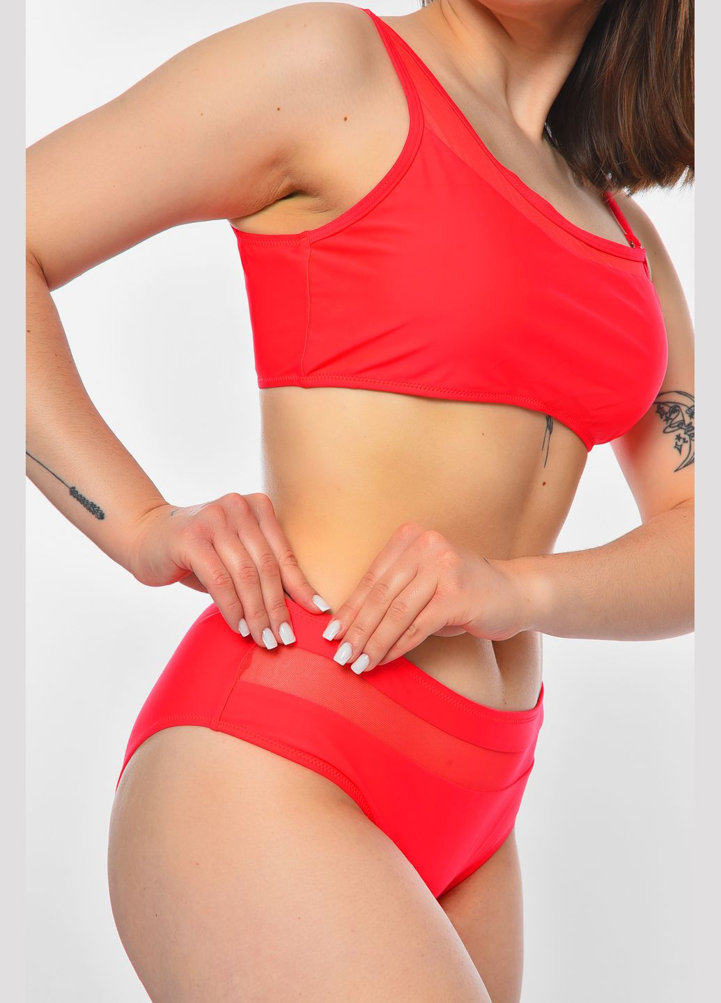Красный летний купальник женский однотонный красного цвета бикини Let's Shop