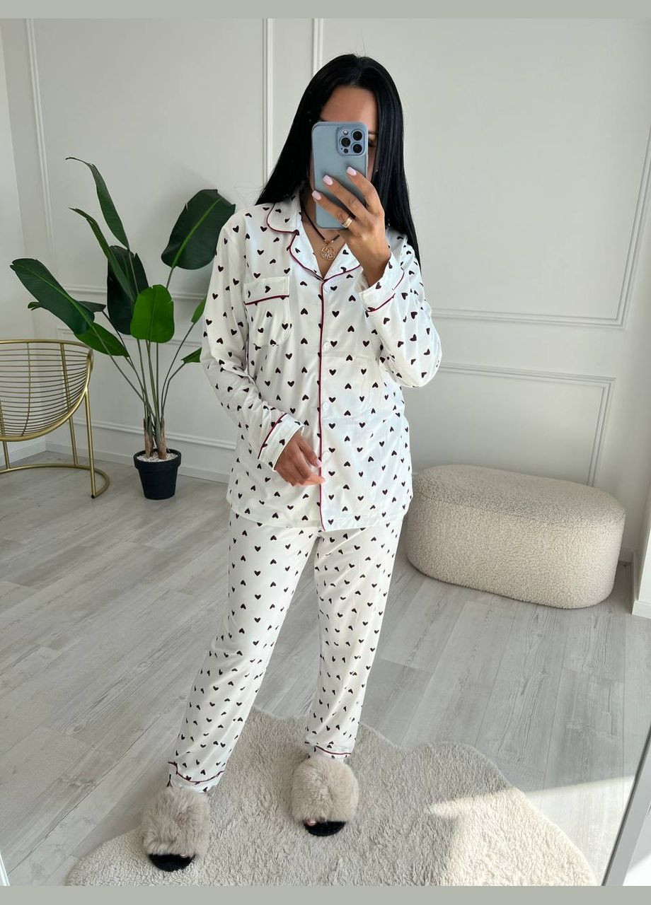 Біла всесезон піжамка сорочка + штани сорочка + брюки Liton