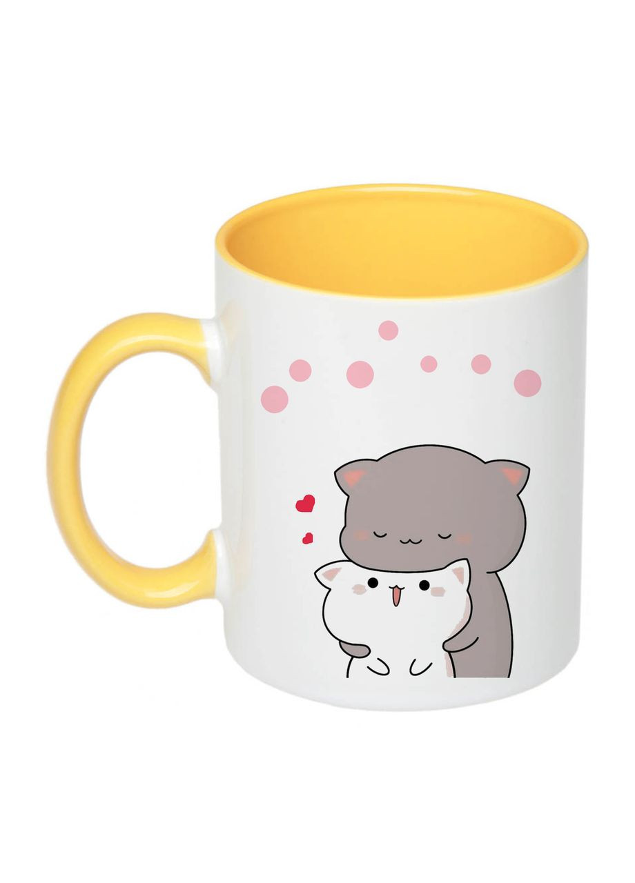 Чашка з друком "Закохані котики" №1 330 мл (колір жовтий) (26058) No Brand (332211077)