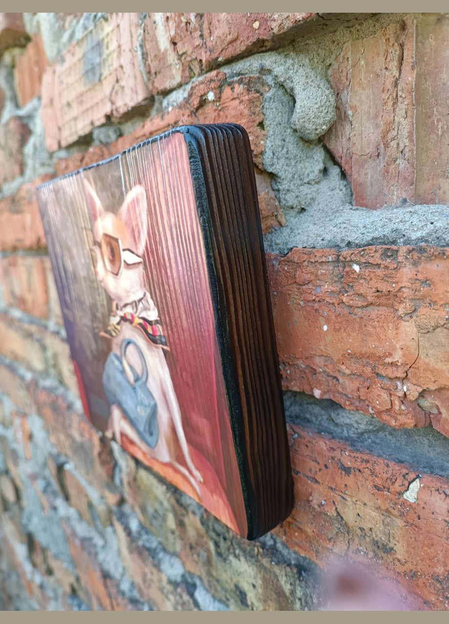 Панно на дереві «Собачка-модниця з сумочкою» Handmade (332987646)