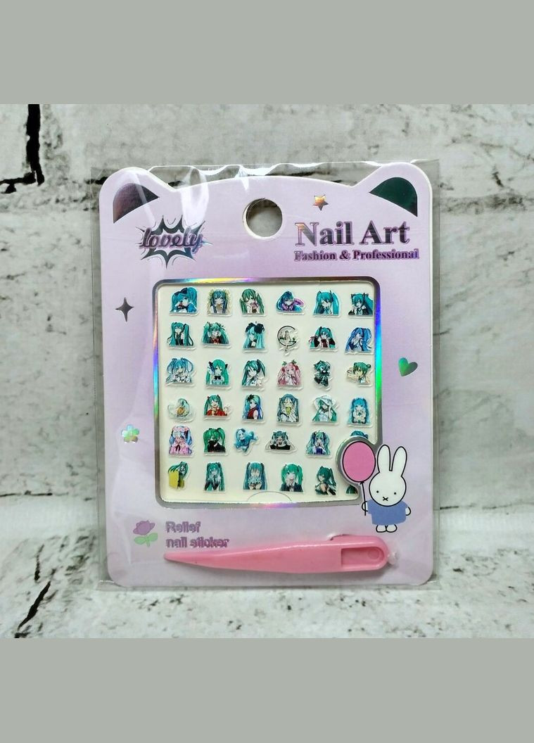Наклейки для нігтів дитячі дизайн манікюру Аніме рельєфні 6х6 см No Brand (325701449)