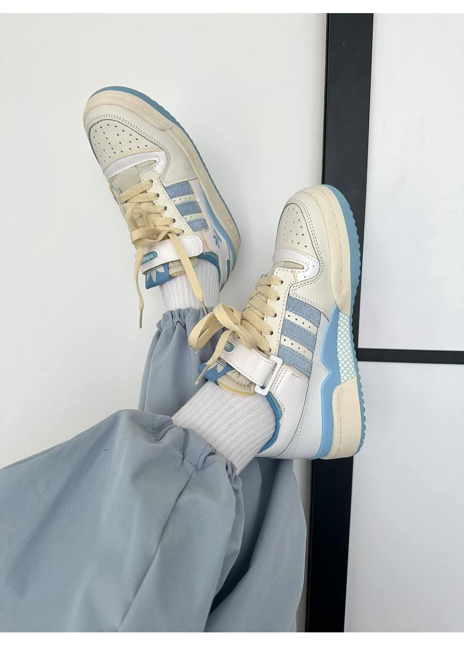КРОССОВКИ ЖЕНСКИЕ ADIDAS FORUM LOW LIGHT CREAM BLUE АДИДАС ФОРУМ No Brand белые демисезоны (368647182)