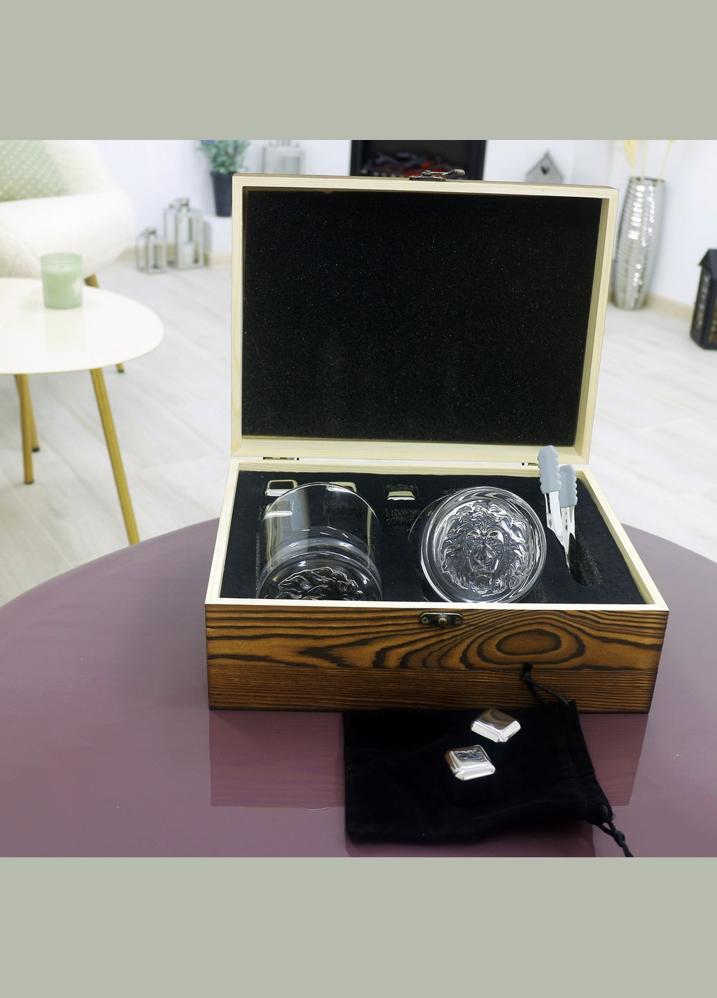 Набор "Лев" 2 стакана и 6 кубиков для виски в подарочной коробке (GP241203SL) Гранд Презент (302254516)