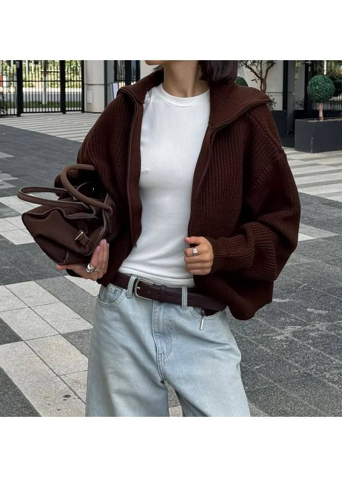 Оверсайз кофты с фактурной вязкой, молнией и воротником-стойкой — универсальный размер 42–48 (замеры в описании) DK/DL Мода без кордонів (362555820)