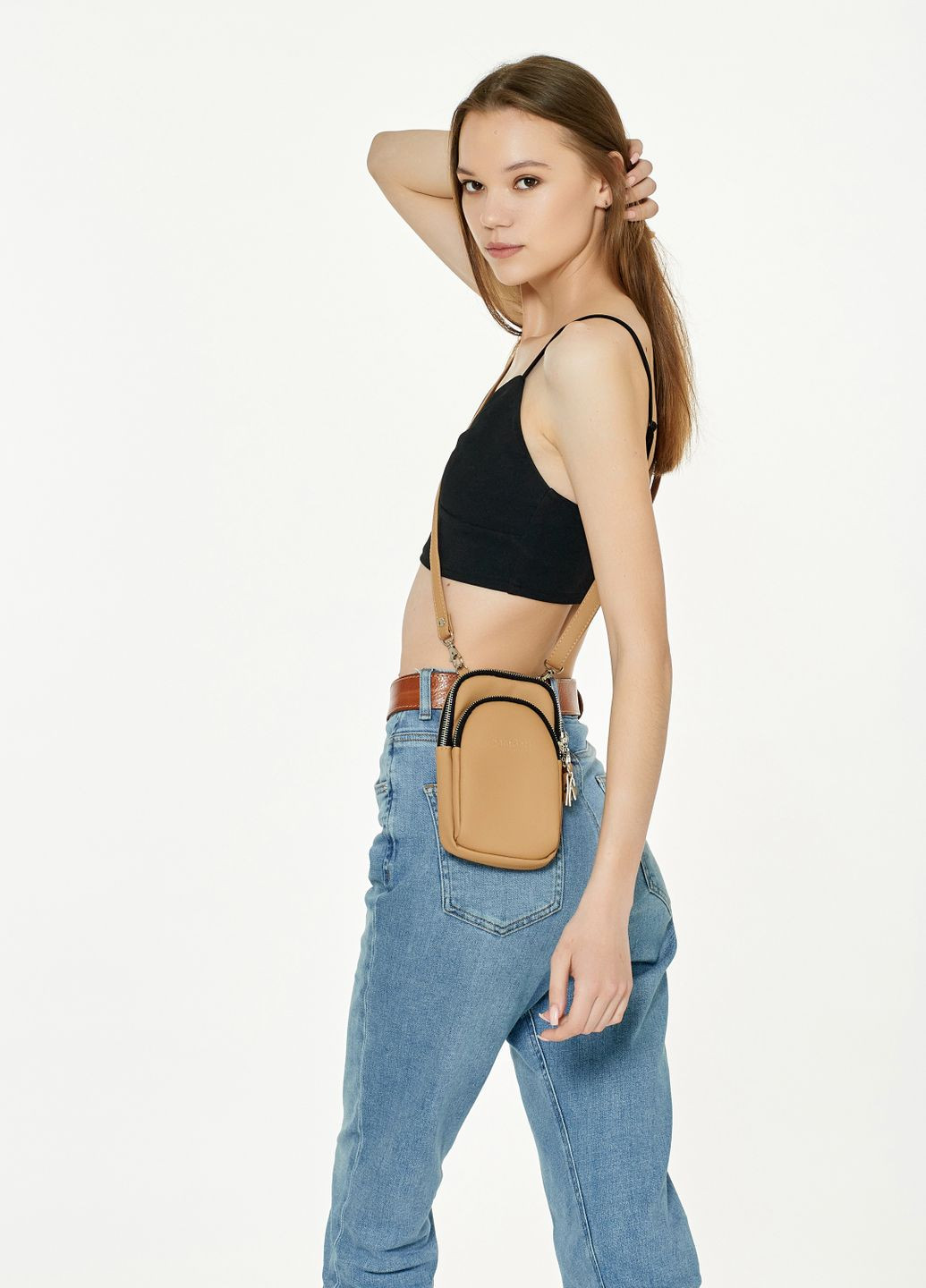 Бежева жіноча сумка для телефону Sambag (326960357)