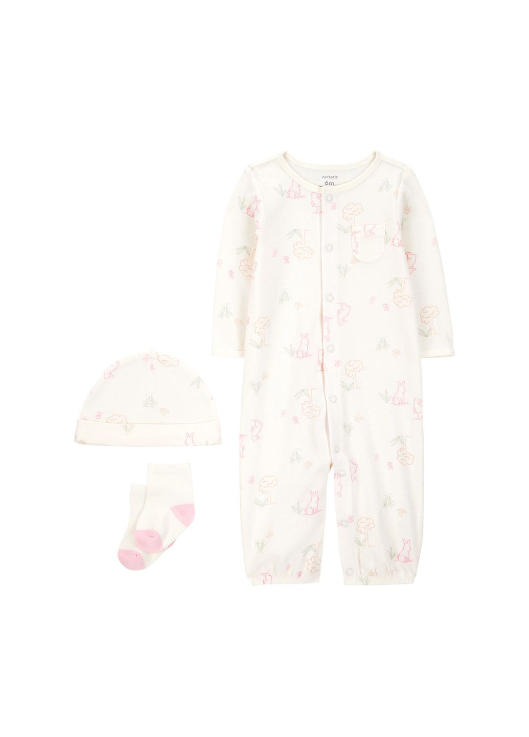 Молочний демісезонний комплект 3в1 чоловічок, шапочка, шкарпетки для дівчинки 55-61 см (1s993510_3m) Carter's
