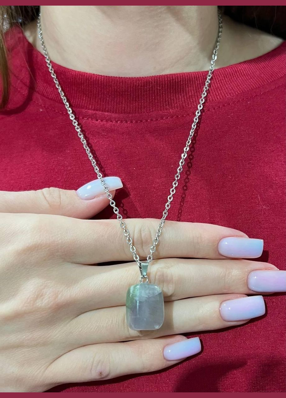 Кулон-талісман з натуральним каменем Флюорит у формі "міні блок" на брелоку у подарунковій коробочці Овен (331291888)