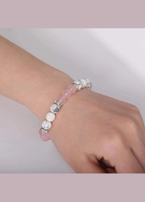 Жіночий браслет з кахолонгу та рожевого кварцу з дисками (80159) Hemst (301070959)