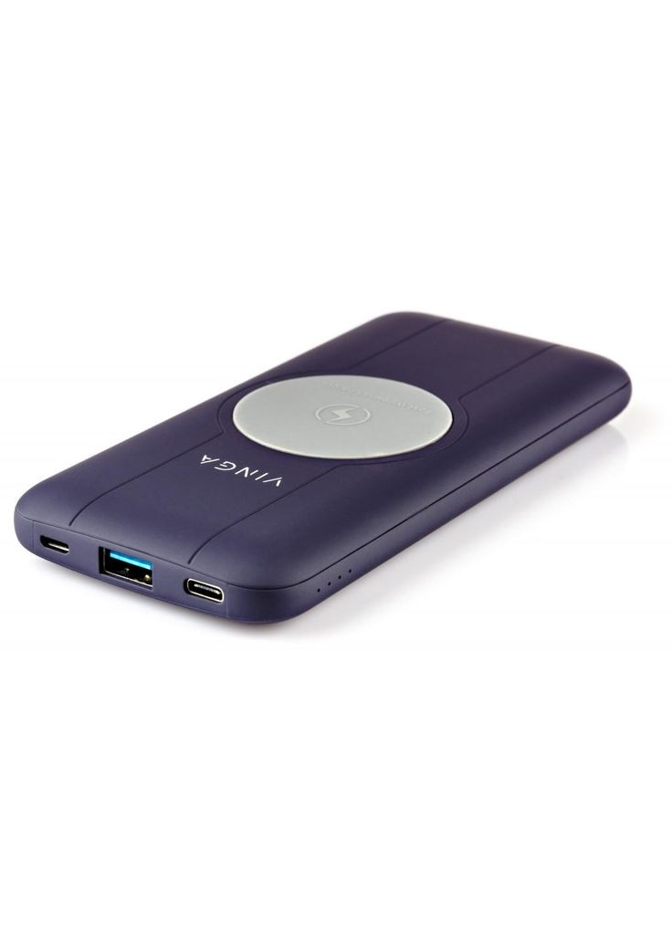 Універсальна батарея Vinga 10000 mAh Wireless QC3.0 PD soft touch purple