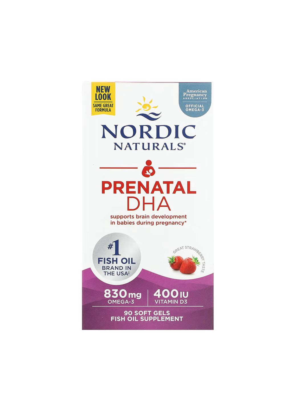 Prenatal DHA 90 м'яких капсул полуниці Омега-3 для вагітних і жінок, що годують підтримка розвитку мозку Nordic Naturals (368990506)