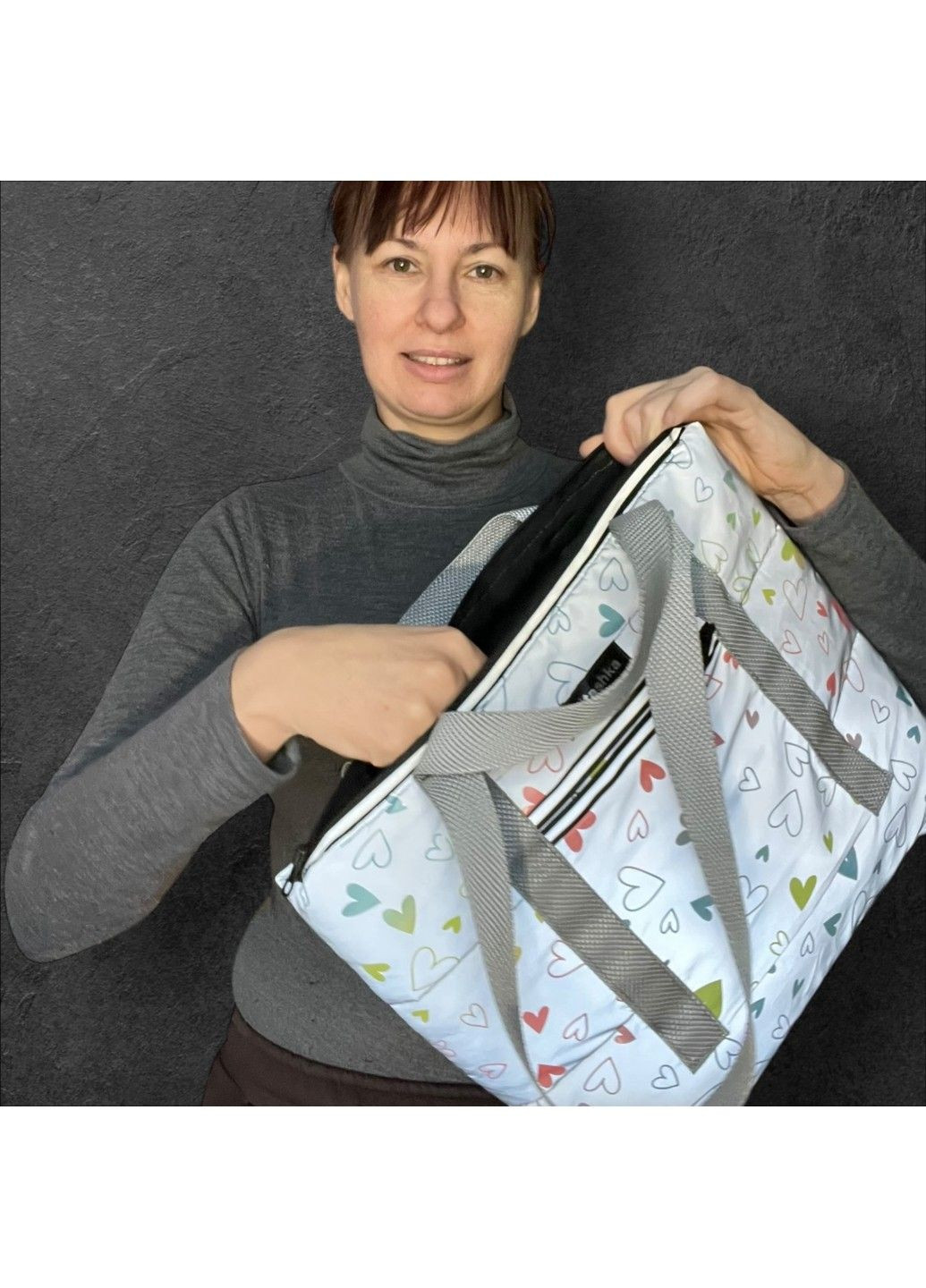 Сумка-шопер Svitashka светоотражающая Неоновое Сердце серые ручки на молнии No Brand (315933098)