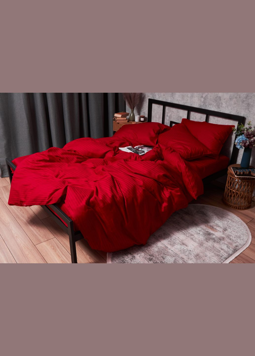 Комплект постельного белья Satin Stripe King Size 220x240 наволочки 2х50х70 (MS-820003571) Moon&Star stripe red (288043797)