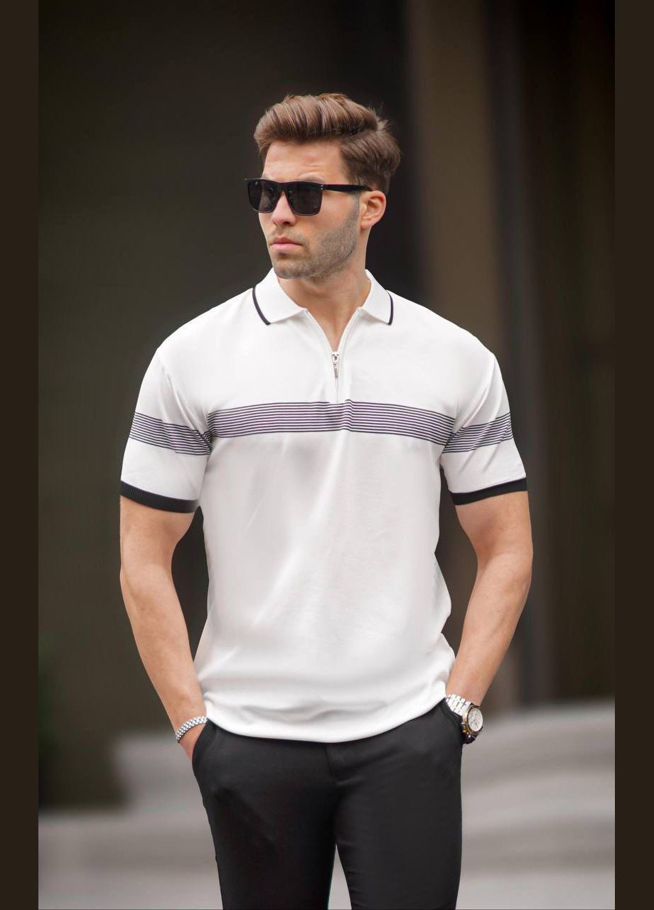 Белая стильная турецкая футболка поло из качественной ткани,белая футболка с полосками на груди No Brand 6879-1