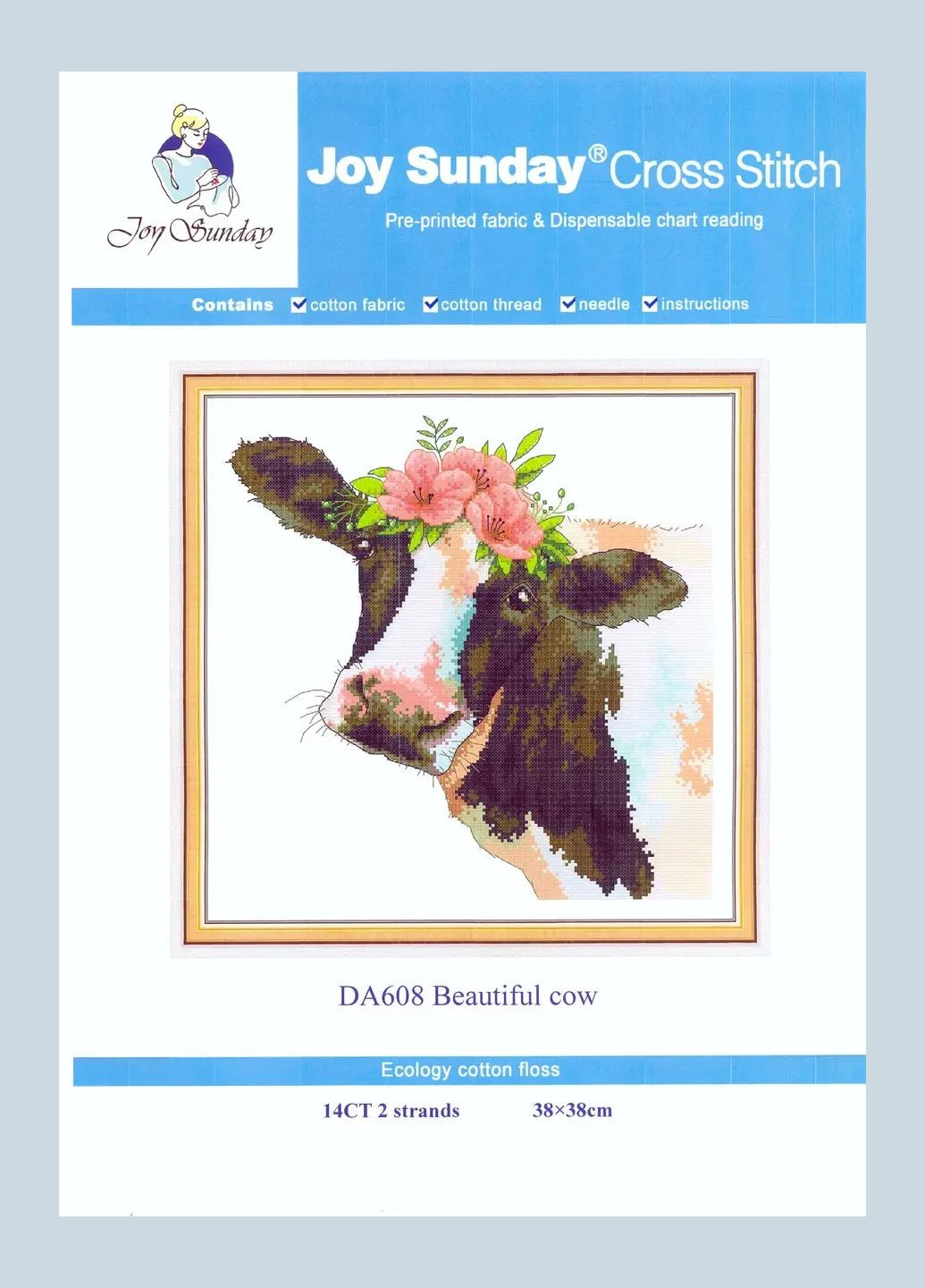 Набір для вишивання за нанесеною на канву схемою "Beautiful cow" . AIDA 14CT printed, 38*38 см Joy Sunday (313613288)