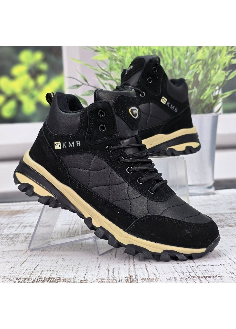 Черные зимние ботинки мужские зимние черные спортивного типа меховые KMB