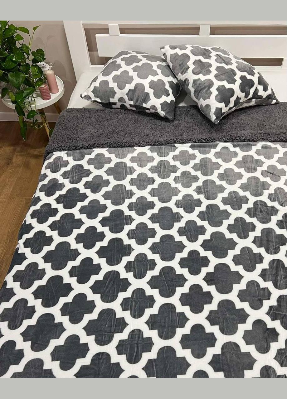 Плед искусственная овчина Евро 200х220 подушки 40х60 2шт Графит (П4К-al-nabir-kovdra-002) No Brand (323160797)