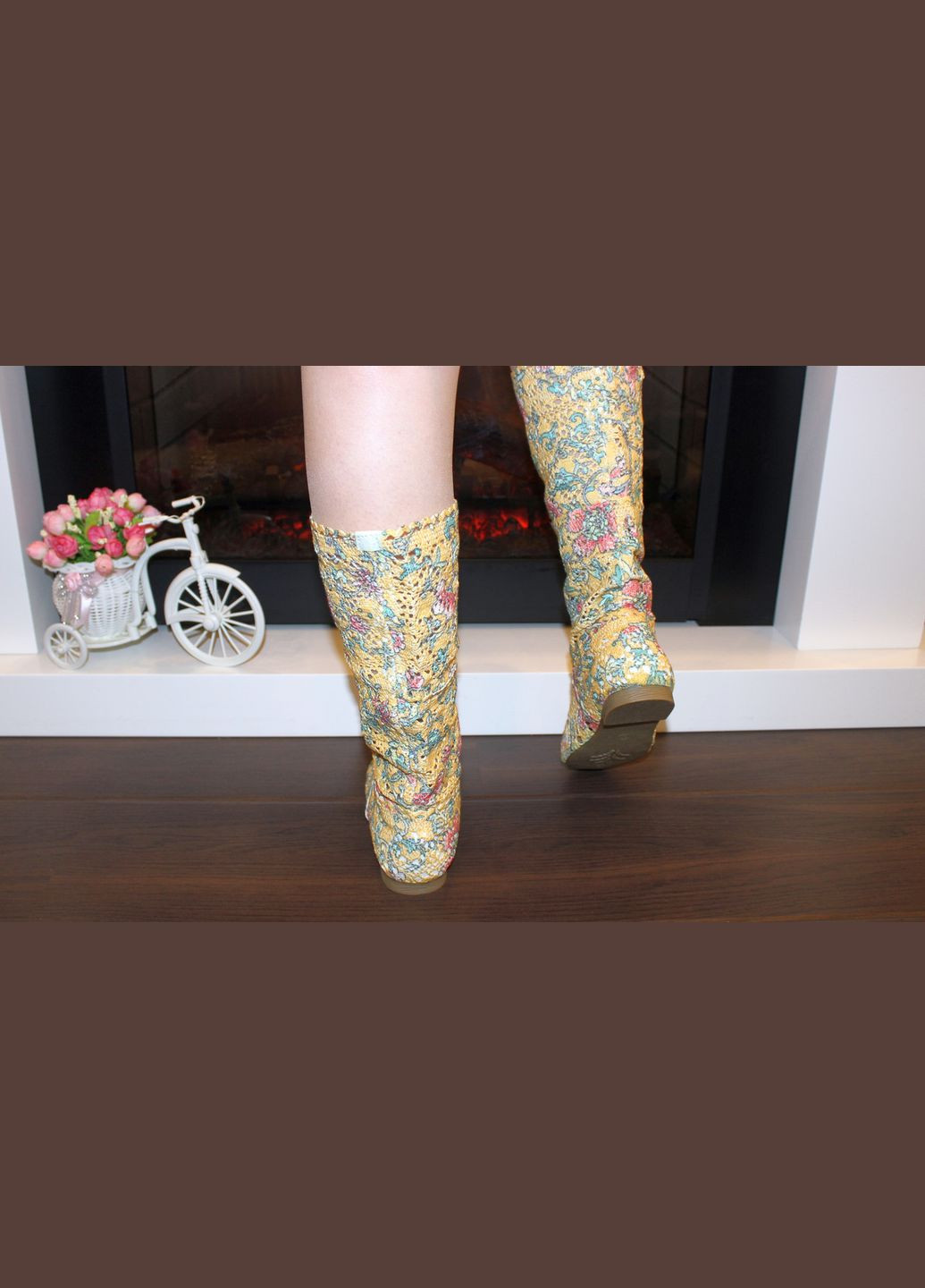 Летние сапоги женские летние бежевые из текстиля No Brand с перфорацией