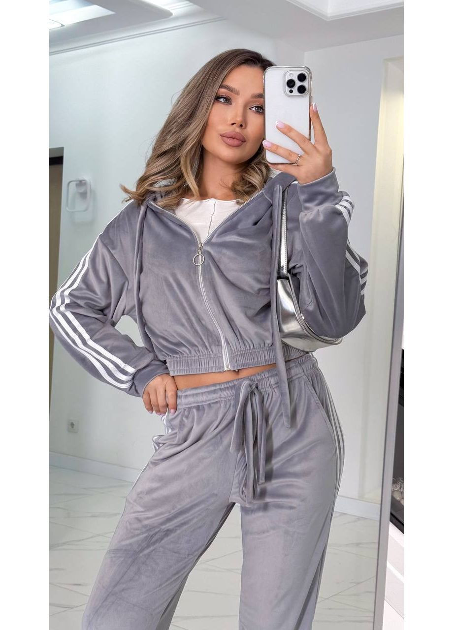 Жіночий велюровий спортивний костюм з лампасами No Brand (369544051)