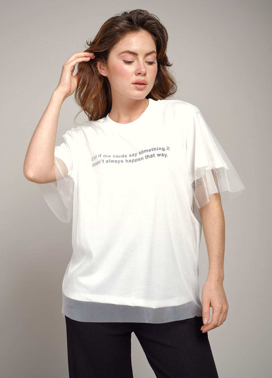 Белая летняя женская футболка с сеткой 342773 Power