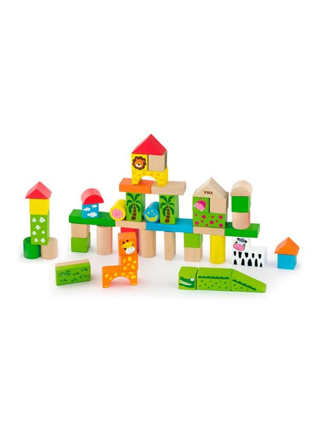 Дерев'яні кубики Зоопарк 50 шт. (50286) Viga Toys (331173894)