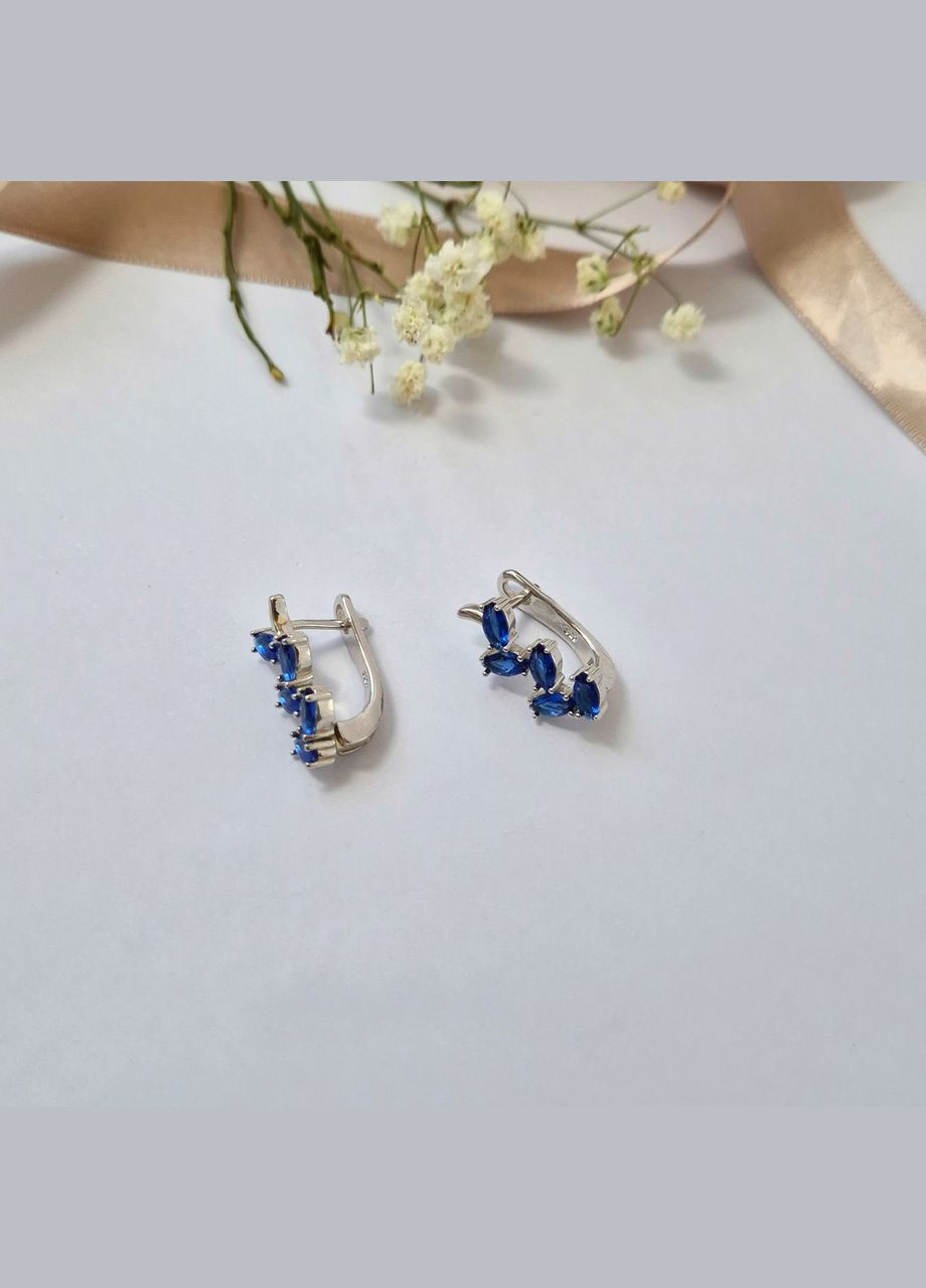 Серебряные сережки серьги Веточка с Синими камнями серебро 925 пробы Родированное с2фс/389 5.20г No Brand (323653858)