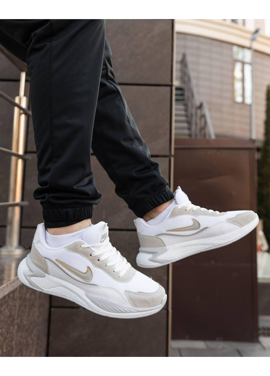 Бежевые демисезонные кроссовки мужские nike racer white silver найк No Brand