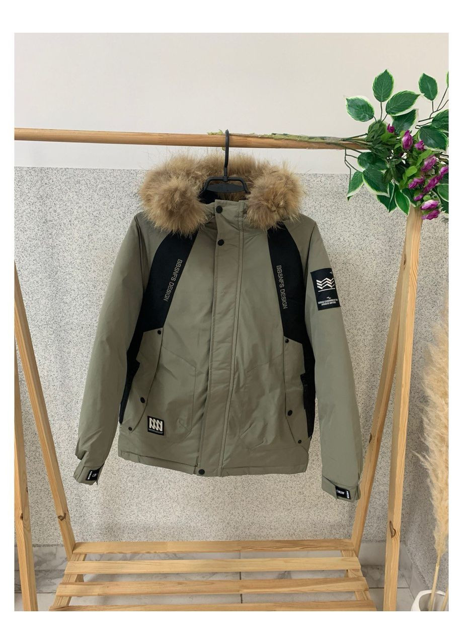 Оливкова (хакі) демісезонна куртка чорно/беж з хутром натур хлоп. чорна 24805 tn & ty TH&TY