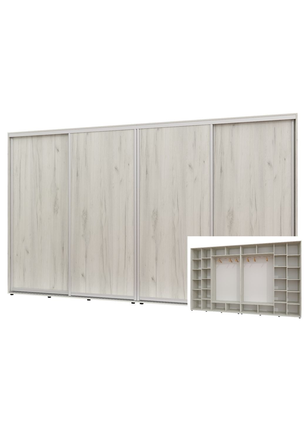 Шкаф-купе четырехдверный 420*60*220 см Дуб крафт белый 4 двери ДСП ШК-02 Алекса (360451769)