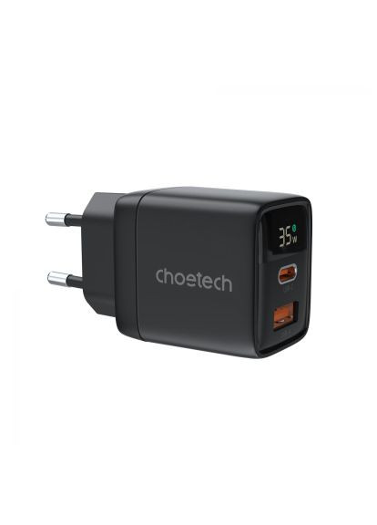 Зарядное устройство 1xUSB + 1xUSB-C PD35W with black (PD6052-EU-BK) CHOETECH 1xUSB + 1xUSB-C PD35W with display black (369878507)