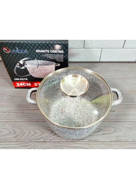 Кастрюля котел 6,2 л/24*16 см UN-5219 с гранитным антипригарным покрытием и крышкой. Unique (362376045)