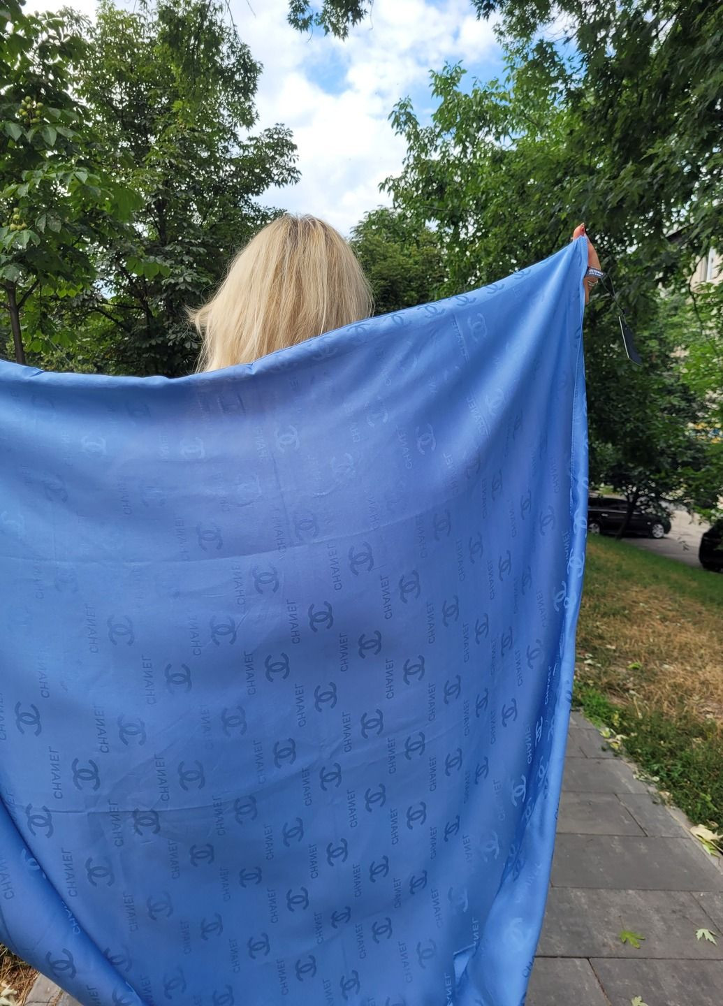 Жіноча шовкова однотонна хустка Відомий принт з відливом No Brand (360556477)