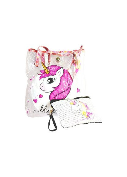 Сумка пляжна " "/13739/, "Єдиноріг-2"33,5*34*8см, проз.ПВХ +космет 12*16см з паєтк. (1/150) WB (367761778)