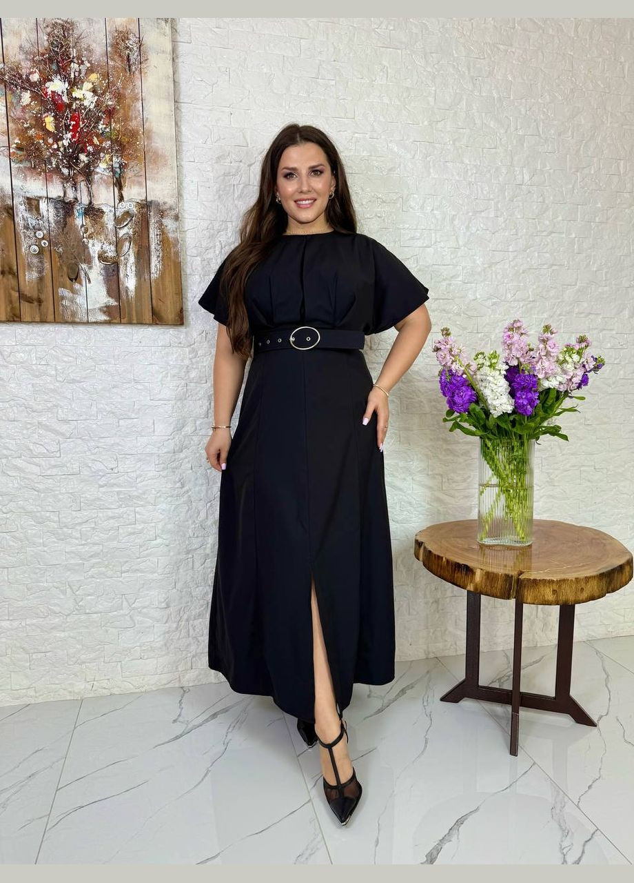 Черное платье с поясом Україна однотонное