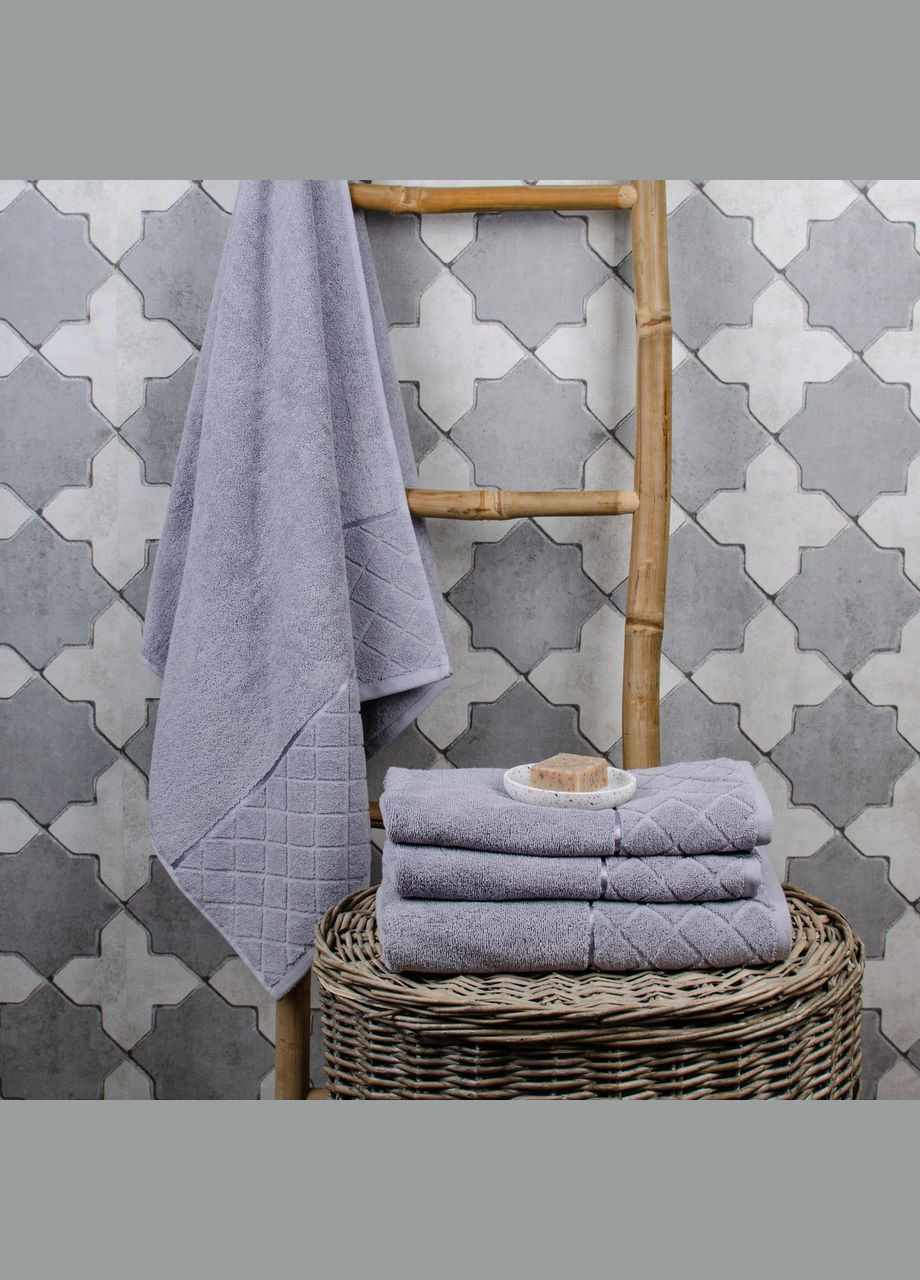 Рушник махровий Aisha жакард — Ромб сірий 70*140 (500 г/м2) Aisha Home Textile сірий