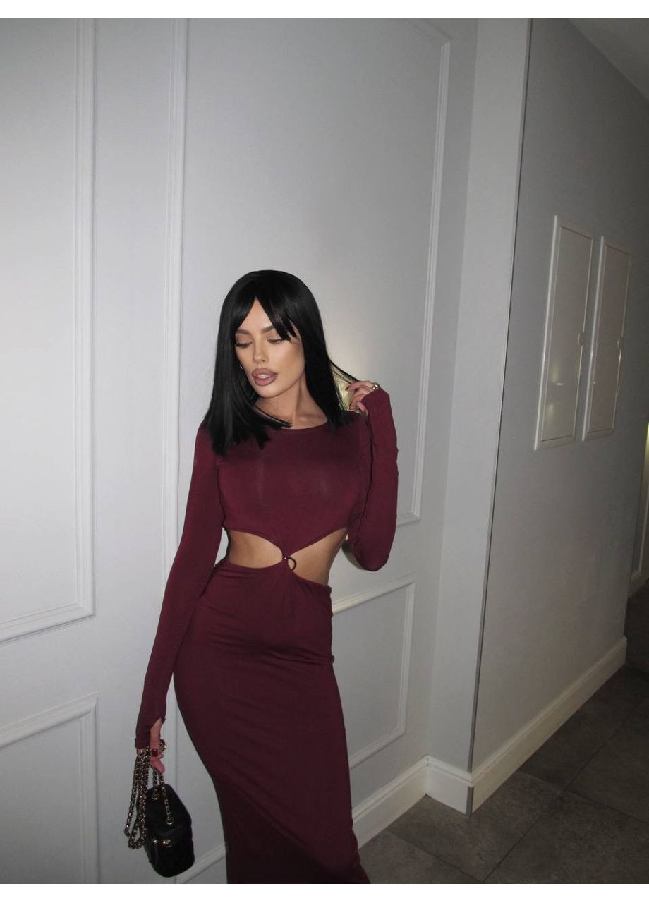 Бордовое праздничный, вечернее, кэжуал женское платье силуэтная FINO Mode однотонное