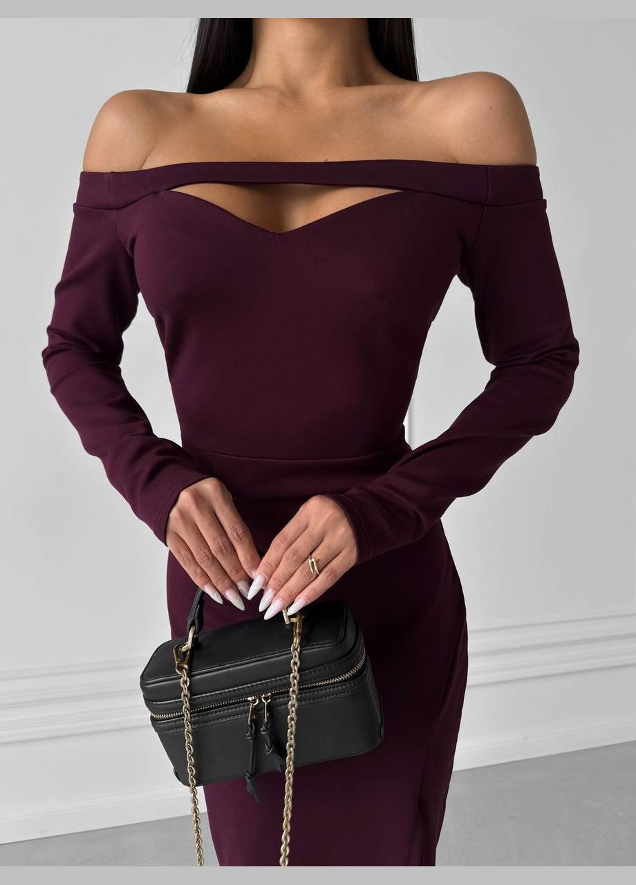 Бордовое деловое, кэжуал платье футляр футляр No Brand однотонное