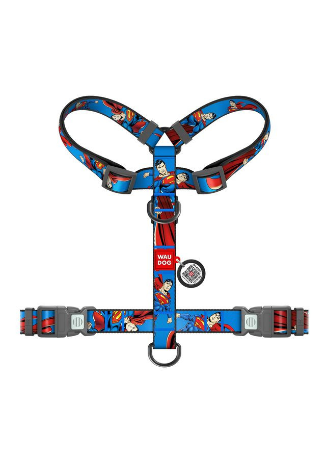 Шлея для собак Nylon з QR-паспортом, "Сила Супермена", пластиковий фастекс, XL, Ш 25 мм, А 60-100 см, 68-100 см WAUDOG (332256899)