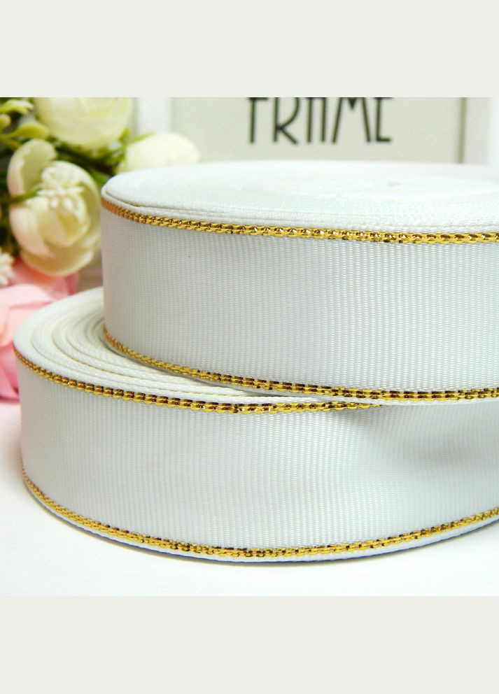 Стрічка репсова зі золотим люрексом, 2,5 см, біла No Brand (340485378)