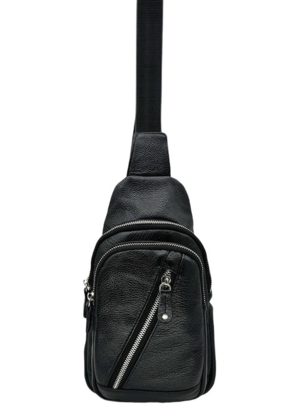 Стильна чоловіча сумка-слінг нагрудна з натуральної шкіри на блискавці, чорна. LQ 816510 (278649352)