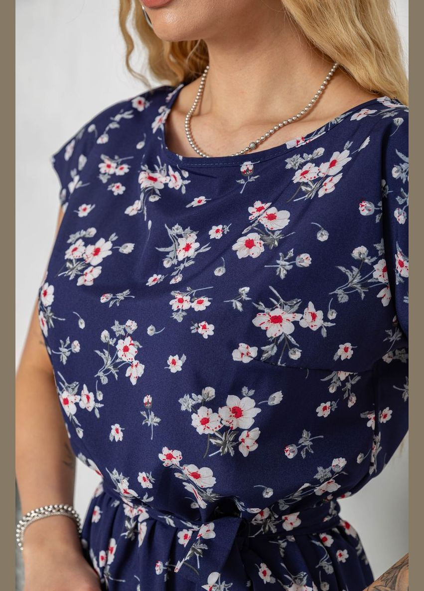 Темно-синя повсякденний літня сукня з поясом без рукавів з принтом вільного крою синьо-сіра (sku_214r0225-3) No Brand з малюнком