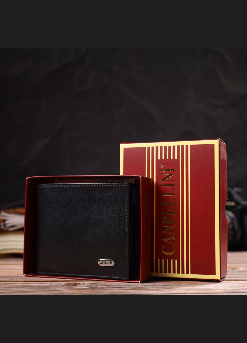 Класичне чоловіче портмоне з натуральної гладкої шкіри 21786 Чорне Canpellini (331906947)