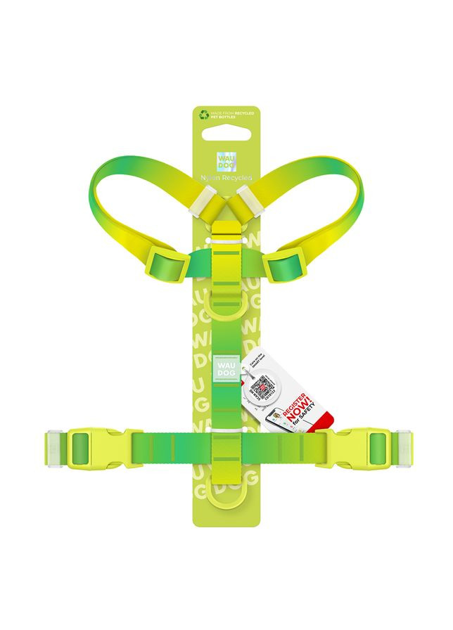 Шлея для собак Nylon Recycled с QR-паспортом, градиент, М, Ш 20 мм, А 38-60 см, В 45-60 см, WAUDOG (333934754)