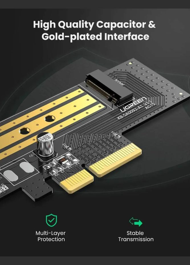 Переходник Адаптер PCI-E на SSD M.2 NVMe CM302 PCIе 3.0 для установки твердотельных накопителей (70503) Ugreen (305066349)