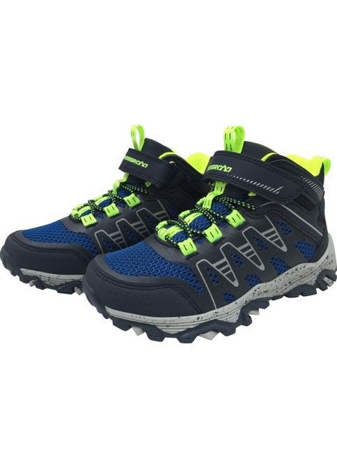 Синие демисезонные осенние детские ботинки для мальчика, высокие до щиколотки, синие с неоновыми вставками, на липучке No Brand