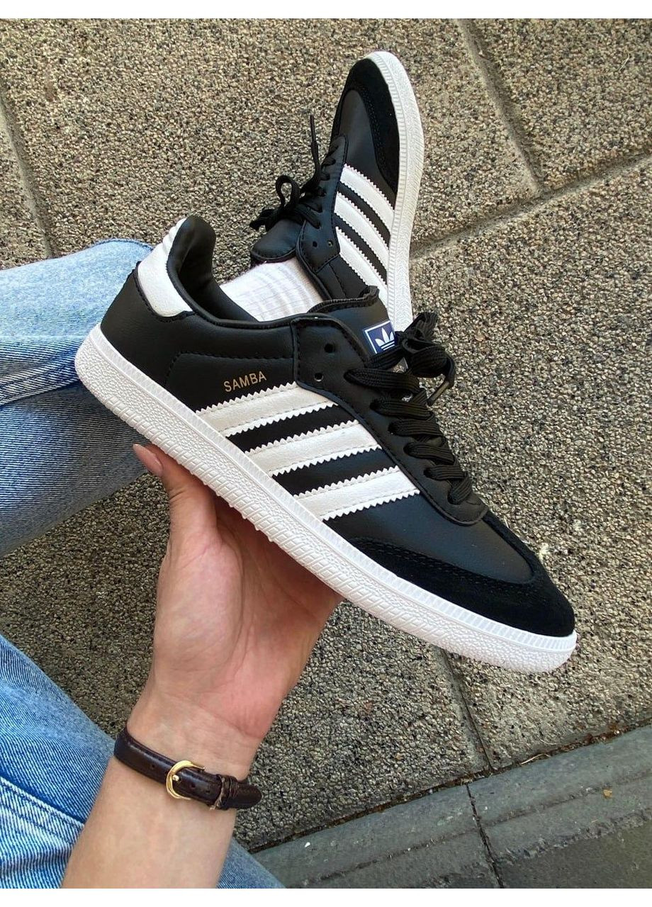 Чорні Осінні кросівки чоловічі adidas samba low black white адідас самба No Brand